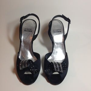 Stuart Weitzman satin leather embellished heels LIKE NEW